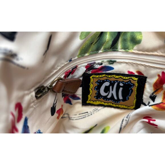 Chi By Carlos Falchi Leather Bag Satchel Brown Snakeskin Accent Boho Western - Picture 9 of 10